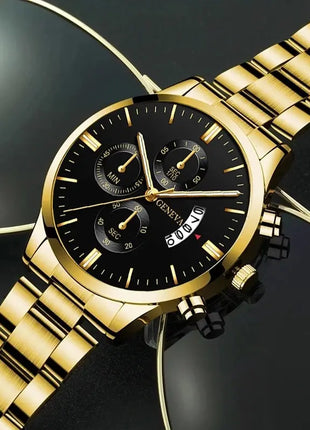 2023 Fashion Men Gold Stainless Steel Watch Luxury Calendar Quartz