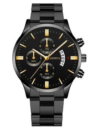 2023 Fashion Men Gold Stainless Steel Watch Luxury Calendar Quartz