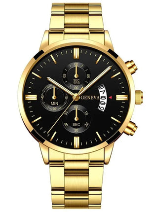 2023 Fashion Men Gold Stainless Steel Watch Luxury Calendar Quartz