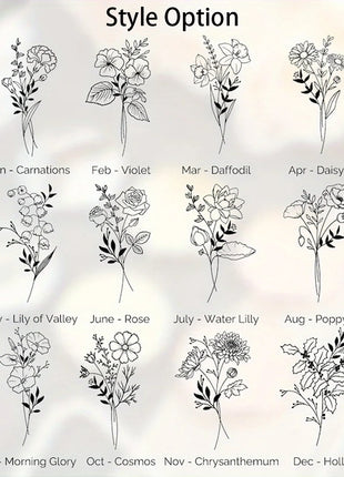 Engraved Compact Mirror with Birth Flower Design Elegant Portable