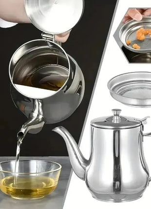 1Pc Household Stainless Steel Oil Pot with Filter Oil Filter Pot