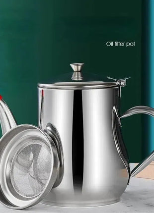 1Pc Household Stainless Steel Oil Pot with Filter Oil Filter Pot