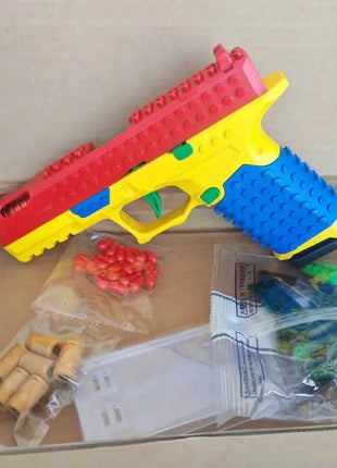 Building Block Pistol Continuous Firing Toy Gun Shell Throwing Airsoft