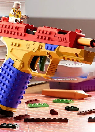 Building Block Pistol Continuous Firing Toy Gun Shell Throwing Airsoft