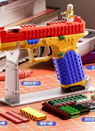 Building Block Pistol Continuous Firing Toy Gun Shell Throwing Airsoft
