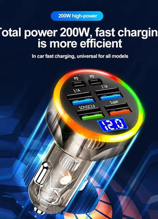 250W Car Charger Quick Charge Cigarette Lighter Adapter 6-Port USB