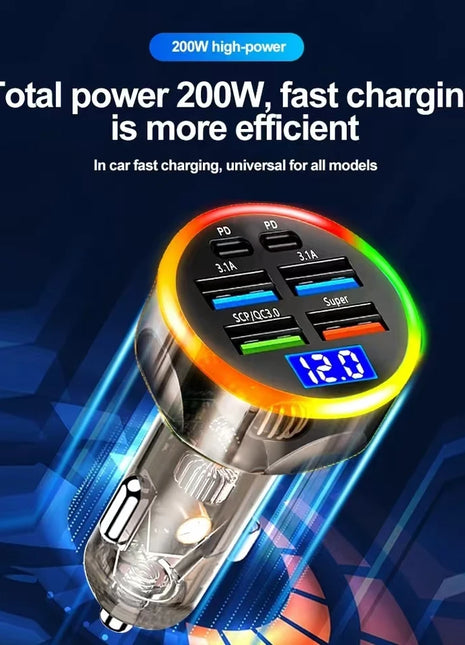 250W Car Charger Quick Charge Cigarette Lighter Adapter 6-Port USB