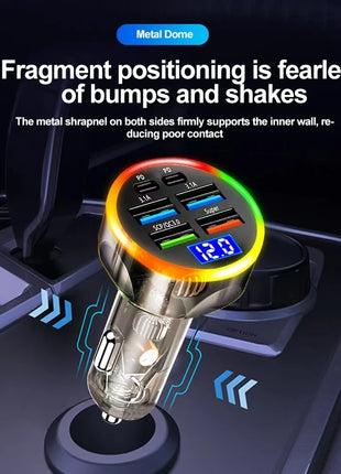 250W Car Charger Quick Charge Cigarette Lighter Adapter 6-Port USB