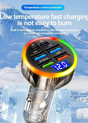 250W Car Charger Quick Charge Cigarette Lighter Adapter 6-Port USB