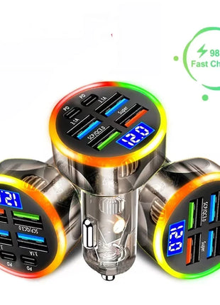 250W Car Charger Quick Charge Cigarette Lighter Adapter 6-Port USB