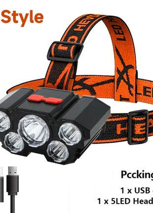 5 LED Flashlight Rechargeable with Built in Battery Strong Light
