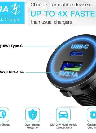 Universal  Car Charger Fast Charging Motorcycle Car Cigarette Lighter