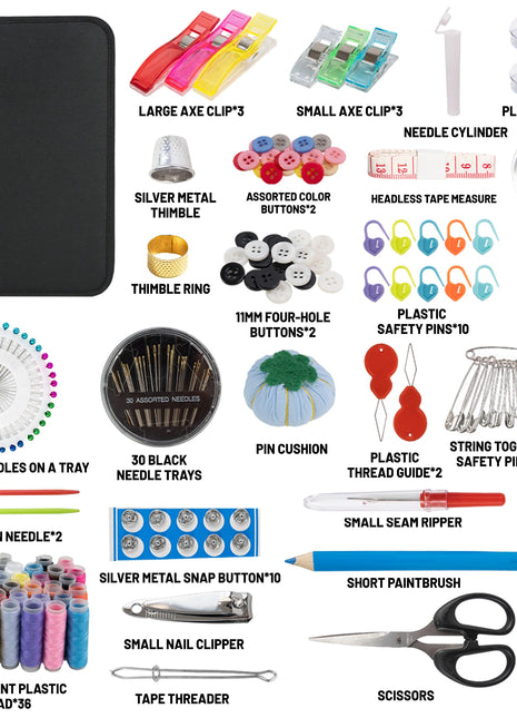Complete Sewing Kit with Threads Needles Scissors Tape Measure Buttons