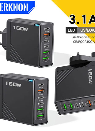 160W Multi Ports USB Charger Type C Fast Charging EU/US Plug Wall