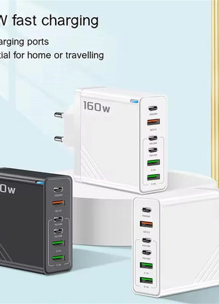 160W Multi Ports USB Charger Type C Fast Charging EU/US Plug Wall