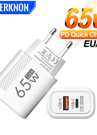65W GaN USB C Fast Charger QC3.0 EU/US Plug Phone Charger Adapter For