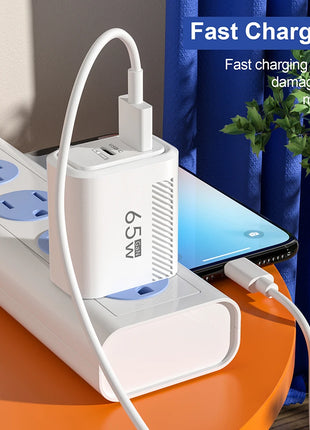 65W GaN USB C Fast Charger QC3.0 EU/US Plug Phone Charger Adapter For