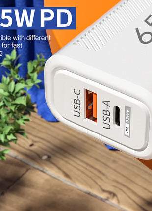 65W GaN USB C Fast Charger QC3.0 EU/US Plug Phone Charger Adapter For