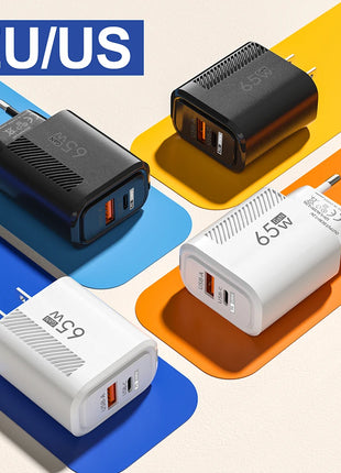 65W GaN USB C Fast Charger QC3.0 EU/US Plug Phone Charger Adapter For
