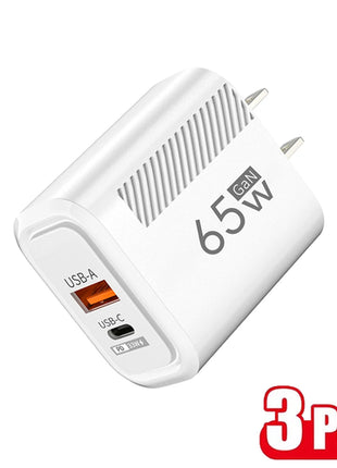 65W GaN USB C Fast Charger QC3.0 EU/US Plug Phone Charger Adapter For