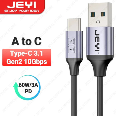 JEYI USB A to Type C Cable 60W Fast Charging 10Gbps Data Cord USB