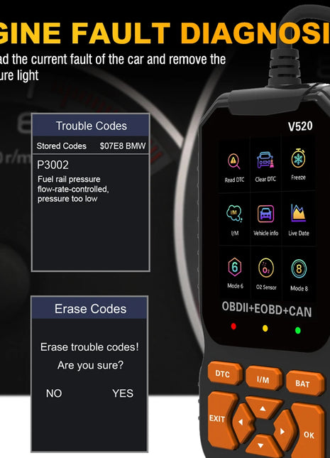 V520 v309  New OBD2 Scanner Professional Auto Engine System Lifetime