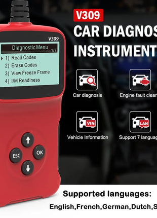 V520 v309  New OBD2 Scanner Professional Auto Engine System Lifetime