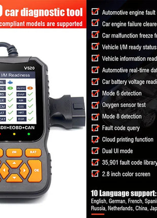 V520 v309  New OBD2 Scanner Professional Auto Engine System Lifetime