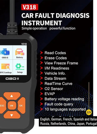 V520 v309  New OBD2 Scanner Professional Auto Engine System Lifetime