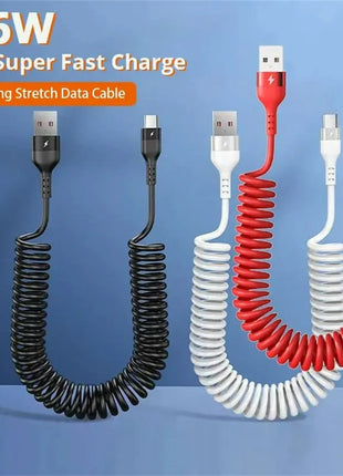 5A Fast Charging Spring Data Cable 66W Retractable USB Type C Cable