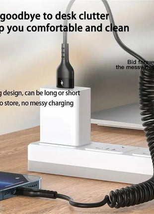 5A Fast Charging Spring Data Cable 66W Retractable USB Type C Cable