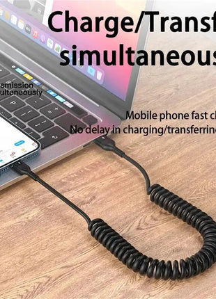 5A Fast Charging Spring Data Cable 66W Retractable USB Type C Cable