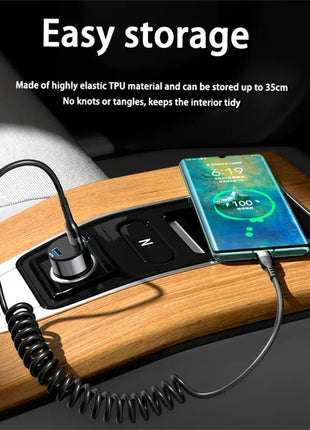 5A Fast Charging Spring Data Cable 66W Retractable USB Type C Cable