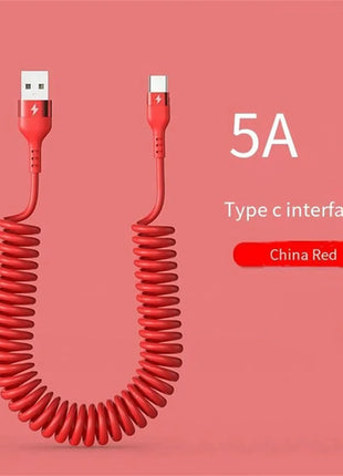 5A Fast Charging Spring Data Cable 66W Retractable USB Type C Cable