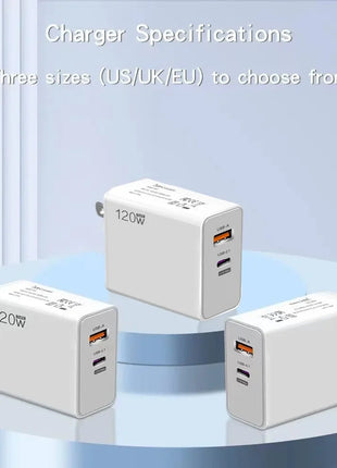 120W USB Fast Charger With Type C Cable Fast Charging Adapter For