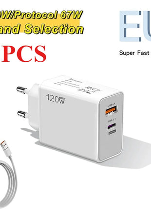 120W USB Fast Charger With Type C Cable Fast Charging Adapter For
