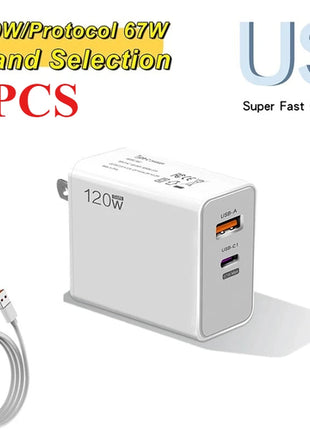 120W USB Fast Charger With Type C Cable Fast Charging Adapter For