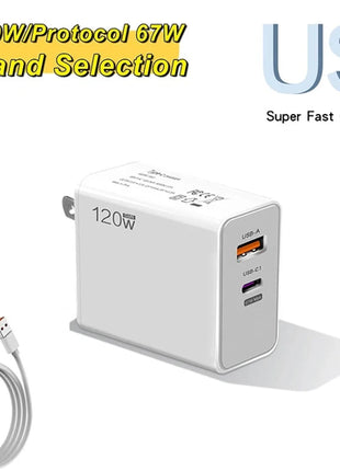 120W USB Fast Charger With Type C Cable Fast Charging Adapter For