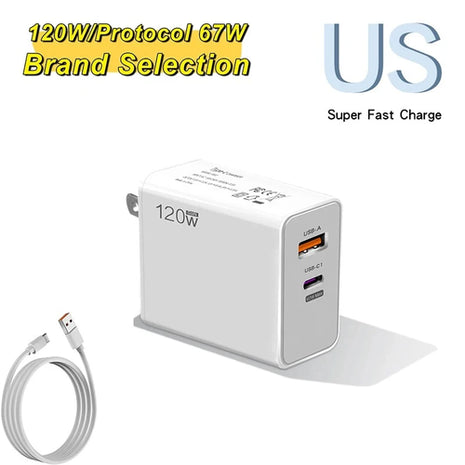 120W USB Fast Charger With Type C Cable Fast Charging Adapter For