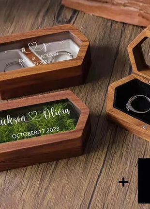 Free Custom Personalized Walnut Wooden Ring Box Engraved Engagement