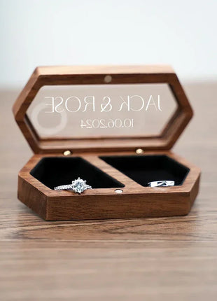 Free Custom Personalized Walnut Wooden Ring Box Engraved Engagement