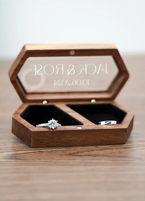 Free Custom Personalized Walnut Wooden Ring Box Engraved Engagement