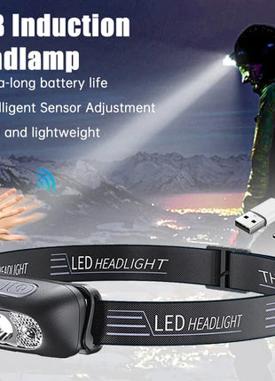 Strong Light Headlamp Portable LED Sensor Headlamp USB Rechargeable