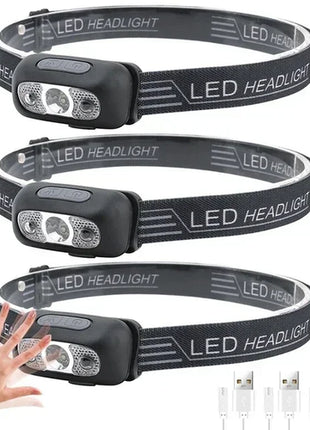 Strong Light Headlamp Portable LED Sensor Headlamp USB Rechargeable
