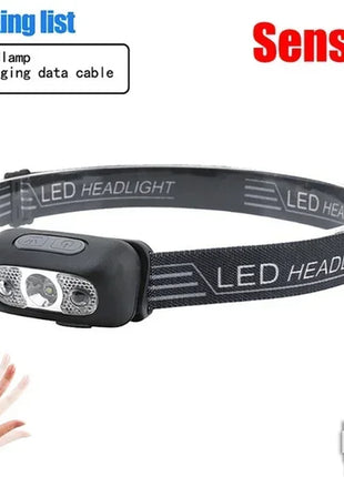 Strong Light Headlamp Portable LED Sensor Headlamp USB Rechargeable