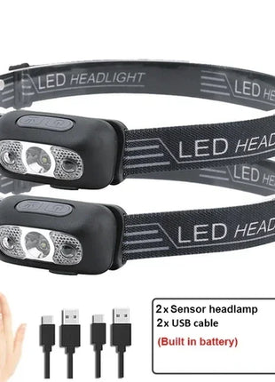 Strong Light Headlamp Portable LED Sensor Headlamp USB Rechargeable