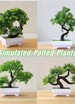 4Pcs Artificial Bonsai Tree, Fake Potted Plants, Small Plastic Green