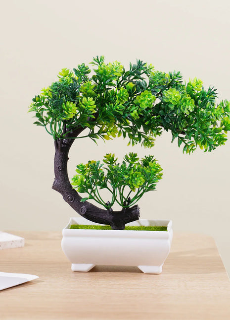 4Pcs Artificial Bonsai Tree, Fake Potted Plants, Small Plastic Green