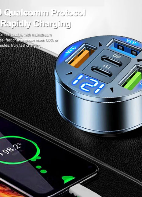250W 5 Ports Car Charger Fast Charging PD QC3.0 USB C Car Phone