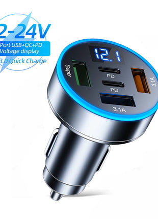 250W 5 Ports Car Charger Fast Charging PD QC3.0 USB C Car Phone